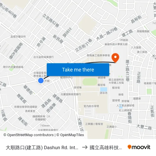 大順路口(建工路) Dashun Rd. Intersection(Jiangong Rd.) to 國立高雄科技大學建工校區 map