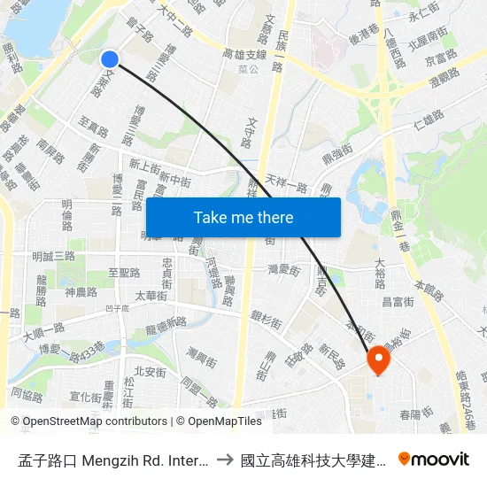 孟子路口 Mengzih Rd. Intersection to 國立高雄科技大學建工校區 map