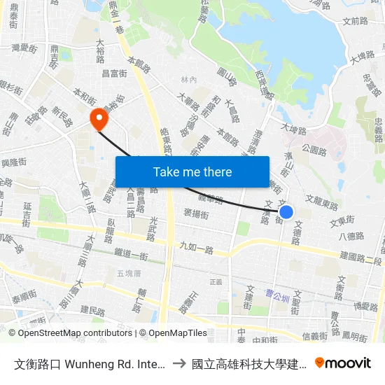 文衡路口 Wunheng Rd. Intersection to 國立高雄科技大學建工校區 map