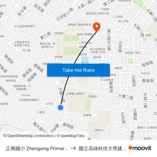 正興國小 Zhengxing Primary School to 國立高雄科技大學建工校區 map