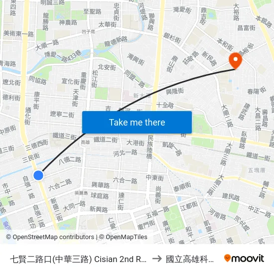 七賢二路口(中華三路) Cisian 2nd Rd. Intersection (Jhonghua 3rd Rd.) to 國立高雄科技大學建工校區 map
