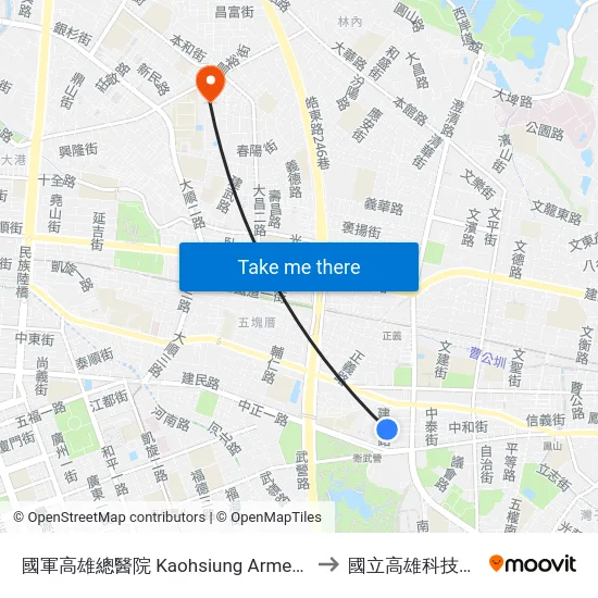 國軍高雄總醫院 Kaohsiung Armed Forces General Hospital to 國立高雄科技大學建工校區 map