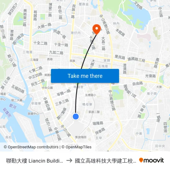 聯勤大樓 Liancin Building to 國立高雄科技大學建工校區 map