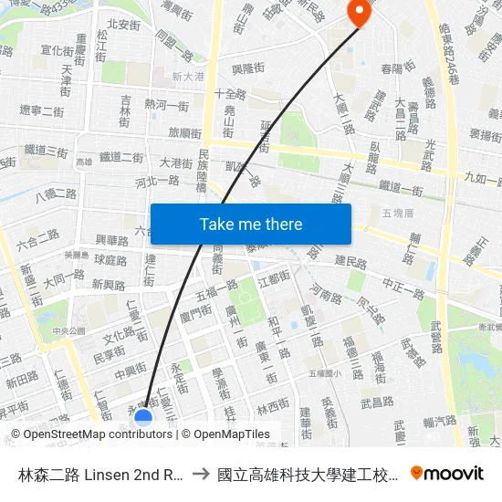 林森二路 Linsen 2nd Rd. to 國立高雄科技大學建工校區 map