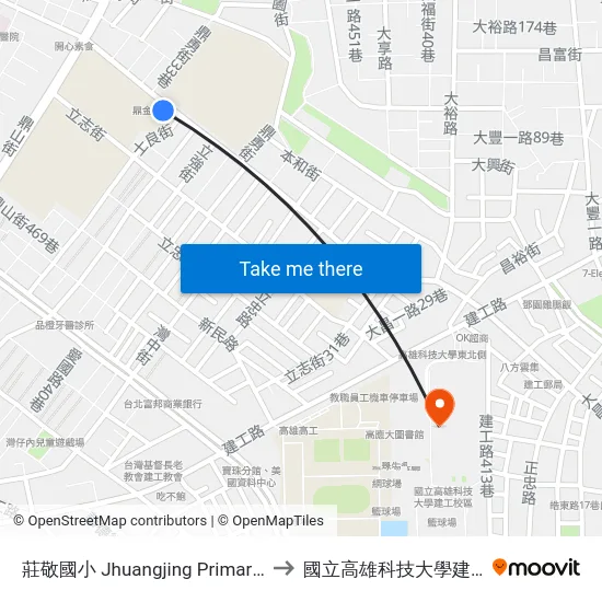 莊敬國小 Jhuangjing Primary School to 國立高雄科技大學建工校區 map