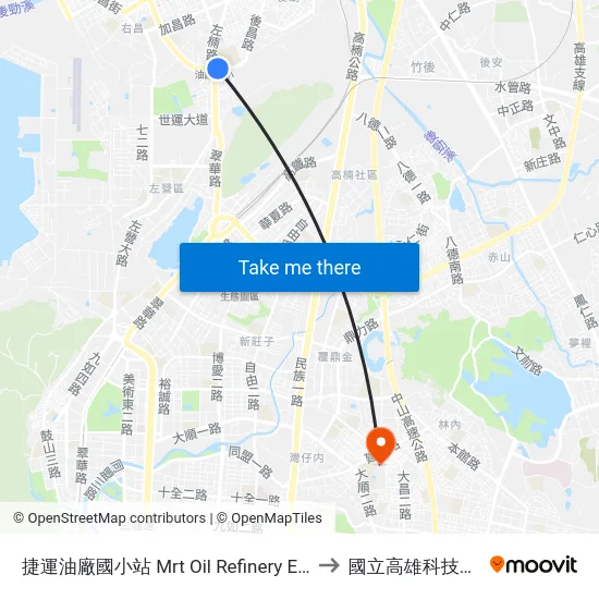 捷運油廠國小站 Mrt Oil Refinery Elementary School Station to 國立高雄科技大學建工校區 map
