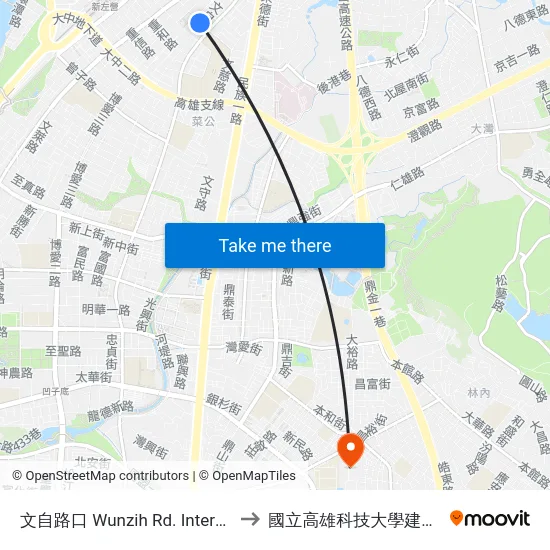 文自路口 Wunzih Rd. Intersection to 國立高雄科技大學建工校區 map