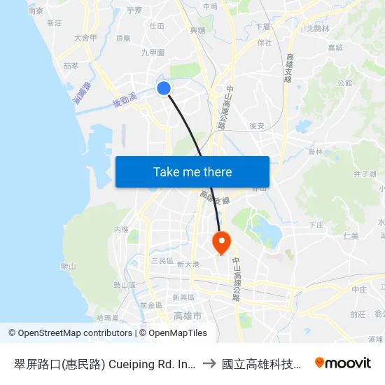 翠屏路口(惠民路) Cueiping Rd. Intersection(Hueimin Rd.) to 國立高雄科技大學建工校區 map
