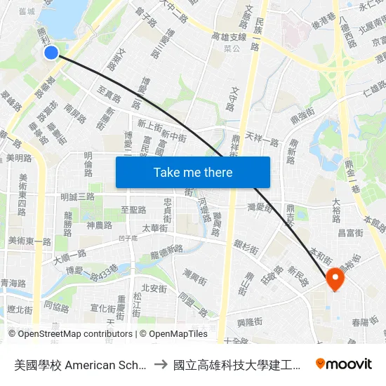 美國學校 American School to 國立高雄科技大學建工校區 map
