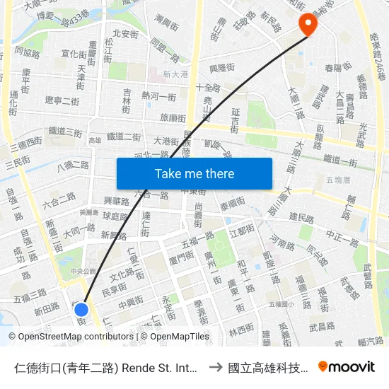 仁德街口(青年二路) Rende St. Intersection(Cingnian 2nd Rd.) to 國立高雄科技大學建工校區 map