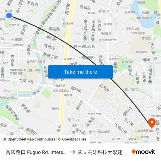 富國路口 Fuguo Rd. Intersection to 國立高雄科技大學建工校區 map