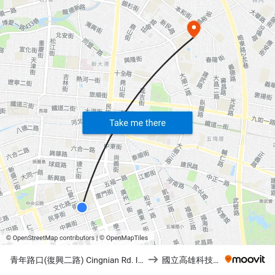 青年路口(復興二路) Cingnian Rd. Intersection(Fusing 2nd Rd.) to 國立高雄科技大學建工校區 map