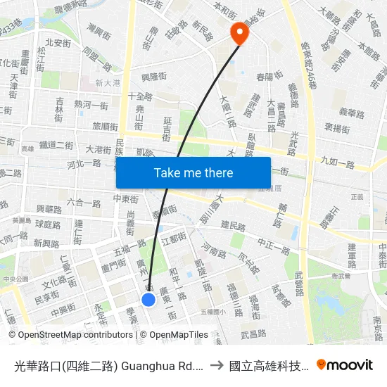 光華路口(四維二路) Guanghua Rd. Intersection(Sihwei 2nd Rd.) to 國立高雄科技大學建工校區 map
