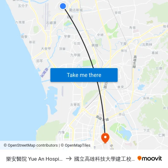 樂安醫院 Yue An Hospital to 國立高雄科技大學建工校區 map