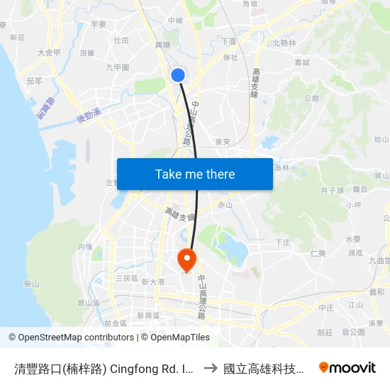 清豐路口(楠梓路) Cingfong Rd. Intersection(Nanzih Rd.) to 國立高雄科技大學建工校區 map