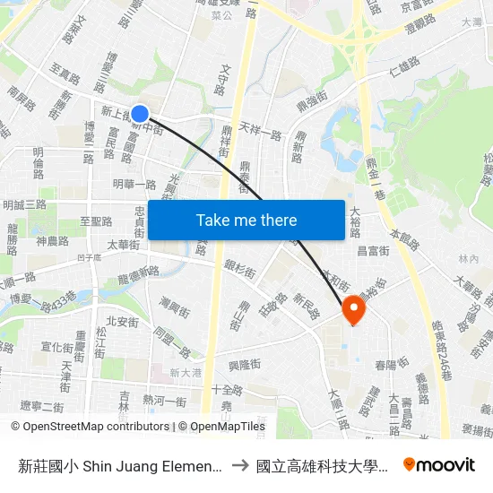 新莊國小 Shin Juang Elementary School to 國立高雄科技大學建工校區 map