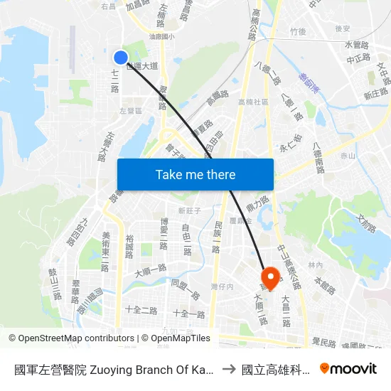 國軍左營醫院 Zuoying Military Hospital to 國立高雄科技大學建工校區 map