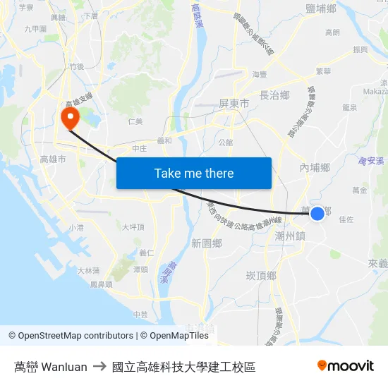 萬巒 Wanluan to 國立高雄科技大學建工校區 map