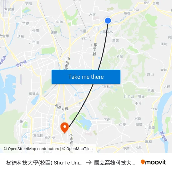 樹德科技大學(校區) Shu-Te University(Campus) to 國立高雄科技大學建工校區 map