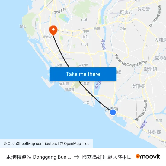 東港轉運站 Donggang Bus Station to 國立高雄師範大學和平校區 map