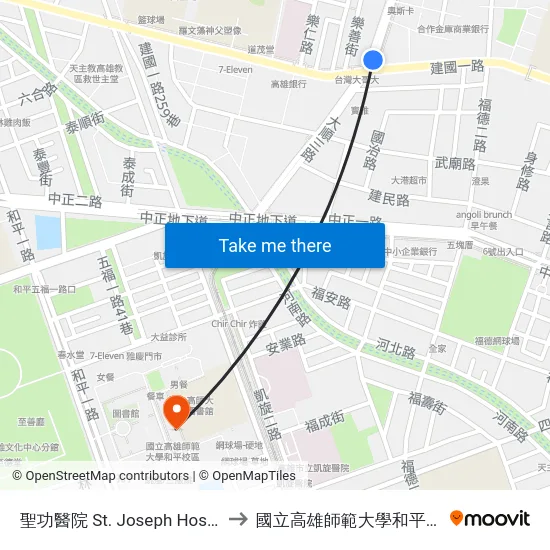 聖功醫院 St. Joseph Hospital to 國立高雄師範大學和平校區 map