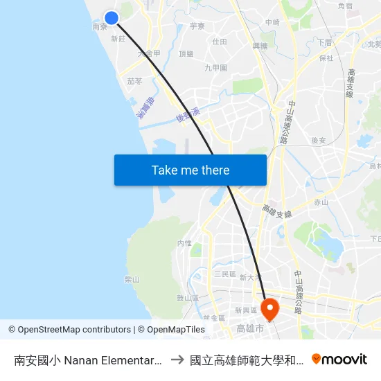 南安國小 Nanan Elementary School to 國立高雄師範大學和平校區 map