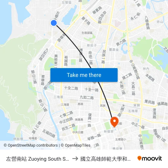 左營南站 Zuoying South Station to 國立高雄師範大學和平校區 map