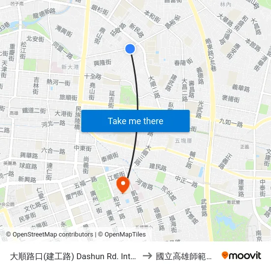 大順路口(建工路) Dashun Rd. Intersection(Jiangong Rd.) to 國立高雄師範大學和平校區 map