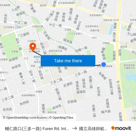 輔仁路口(三多一路) Furen Rd. Intersection(Sanduo 1st Rd.) to 國立高雄師範大學和平校區 map