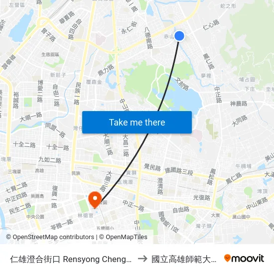 仁雄澄合街口 Rensyong Chenghe St. Intersection to 國立高雄師範大學和平校區 map