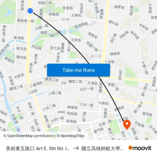美術東五路口 Art E. 5th Rd. Intersection to 國立高雄師範大學和平校區 map