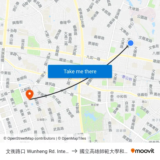 文衡路口 Wunheng Rd. Intersection to 國立高雄師範大學和平校區 map
