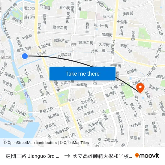 建國三路 Jianguo 3rd Rd. to 國立高雄師範大學和平校區 map