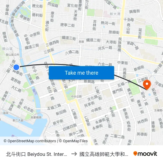 北斗街口 Beiydou St. Intersection to 國立高雄師範大學和平校區 map