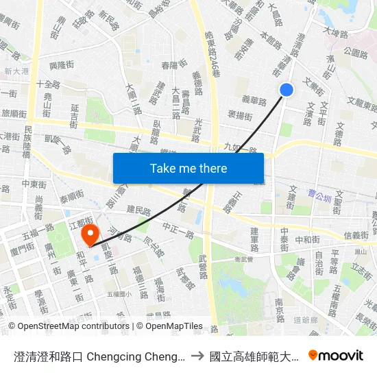 澄清澄和路口 Chengcing Chenghe Rd.Intersection to 國立高雄師範大學和平校區 map