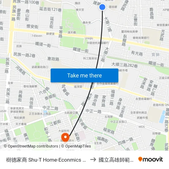 樹德家商 Shu-T Home-Econmics & Commercila High School to 國立高雄師範大學和平校區 map