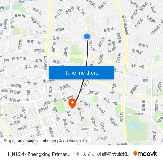 正興國小 Zhengxing Primary School to 國立高雄師範大學和平校區 map