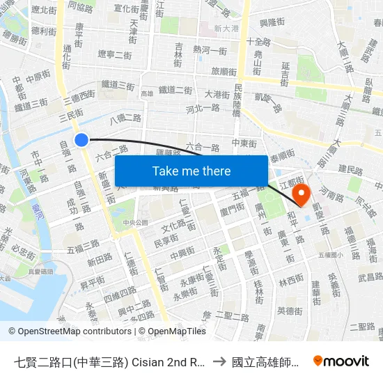 七賢二路口(中華三路) Cisian 2nd Rd. Intersection (Jhonghua 3rd Rd.) to 國立高雄師範大學和平校區 map