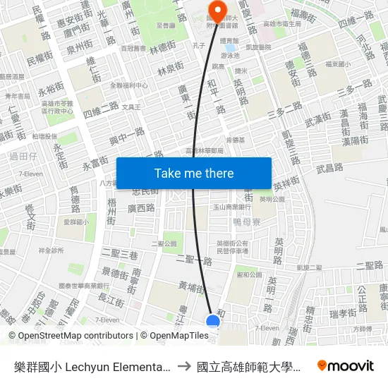 樂群國小 Lechyun Elementary School to 國立高雄師範大學和平校區 map