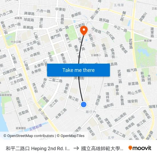 和平二路口 Heping 2nd Rd. Intersection to 國立高雄師範大學和平校區 map