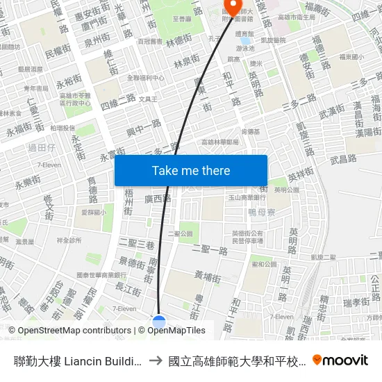 聯勤大樓 Liancin Building to 國立高雄師範大學和平校區 map