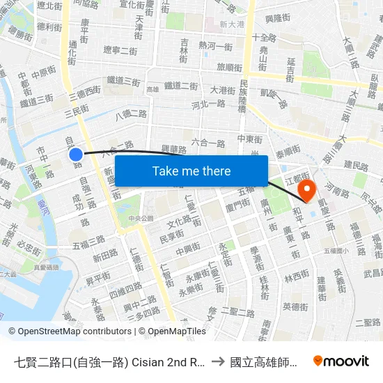 七賢二路口(自強一路) Cisian 2nd Rd. Intersection(Zihciang 1st Rd.) to 國立高雄師範大學和平校區 map