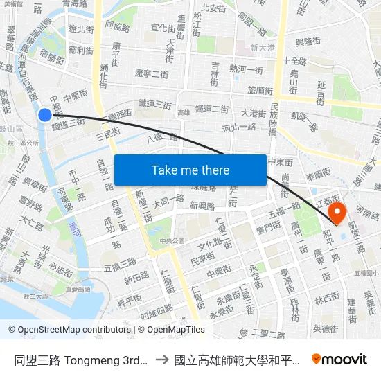 同盟三路 Tongmeng 3rd Rd. to 國立高雄師範大學和平校區 map