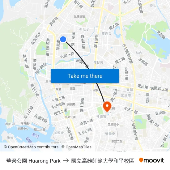 華榮公園 Huarong Park to 國立高雄師範大學和平校區 map