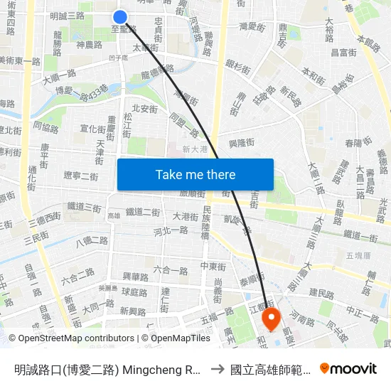 明誠路口(博愛二路) Mingcheng Rd. Intersection(Boai 2nd Rd.) to 國立高雄師範大學和平校區 map