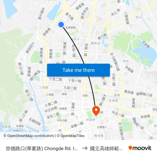 崇德路口(華夏路) Chongde Rd. Intersection(Huasia Rd.) to 國立高雄師範大學和平校區 map