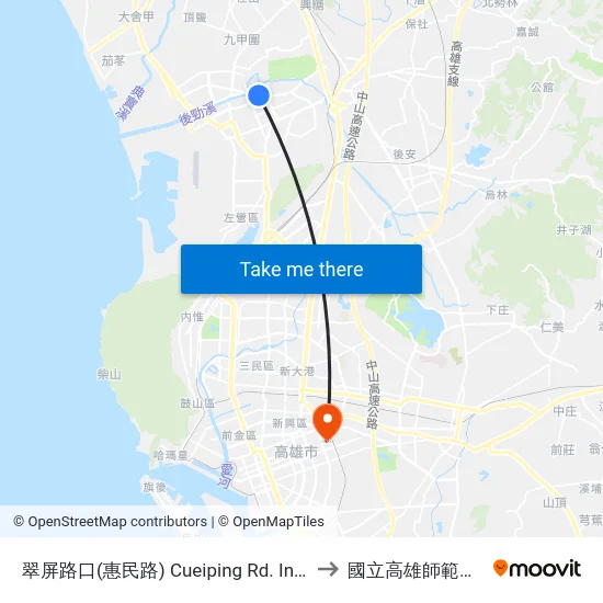 翠屏路口(惠民路) Cueiping Rd. Intersection(Hueimin Rd.) to 國立高雄師範大學和平校區 map