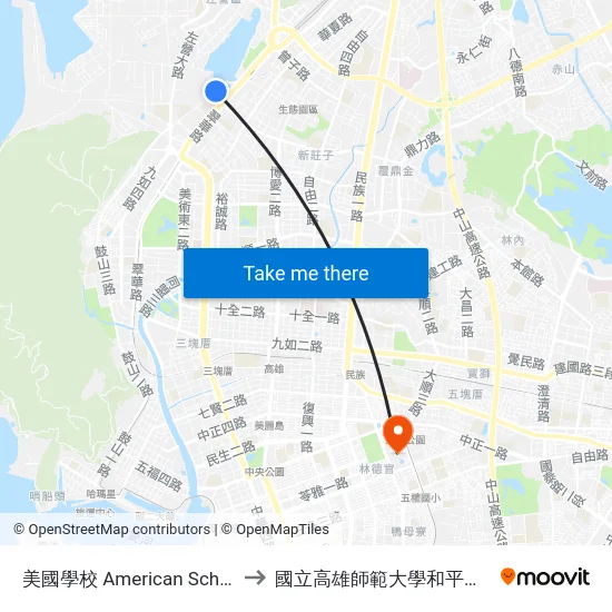 美國學校 American School to 國立高雄師範大學和平校區 map