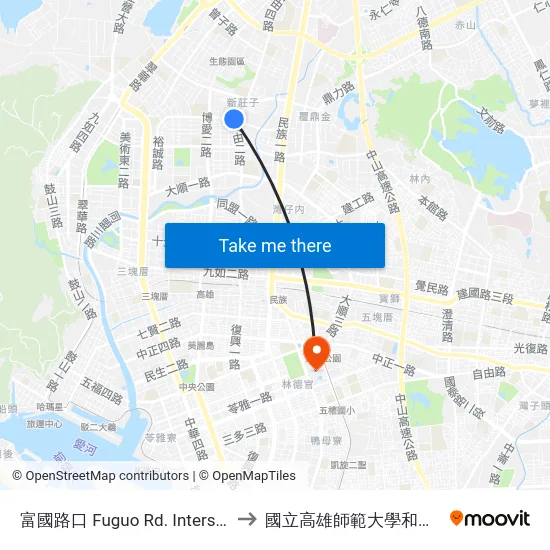 富國路口 Fuguo Rd. Intersection to 國立高雄師範大學和平校區 map