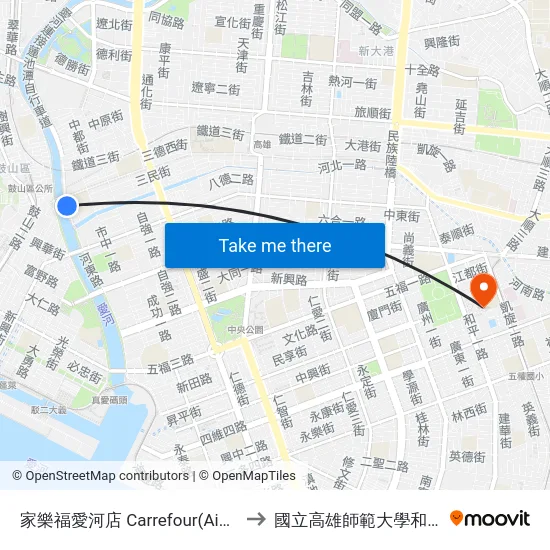 家樂福愛河店 Carrefour(Aihe Store) to 國立高雄師範大學和平校區 map